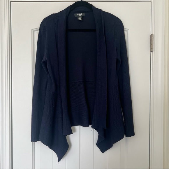 Navy Blue Ribbed Cardigan Sweater - Picture 1 of 5